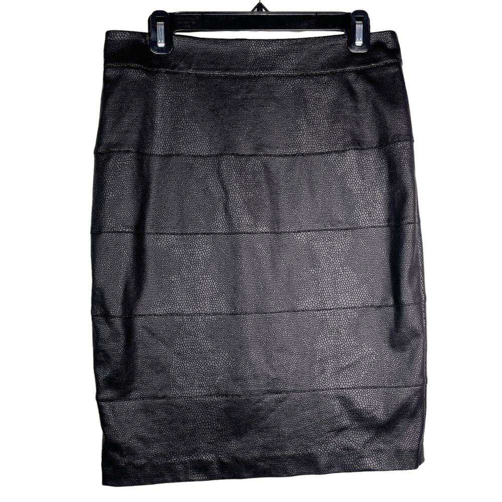 Y2K Vintage Virtue Retro Faux Snakeskin Tiered Stretch Pencil Skirt Black 8